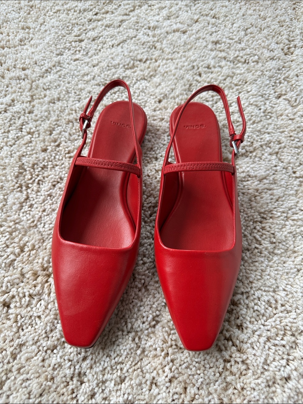 Vince Red Leather Square-Toe Slingback Flats